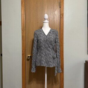 Talbots XS Multi-Color w/Geometric Print V-Neck Faux Wrap Blouse - EUC